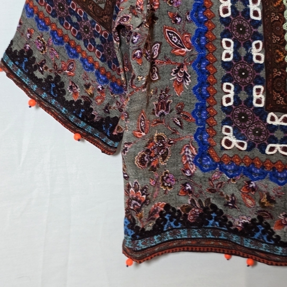 Hemant & Nandita Anthropologie 100% Silk Beaded Cropped Short Sleeve Boho - Picture 4 of 10
